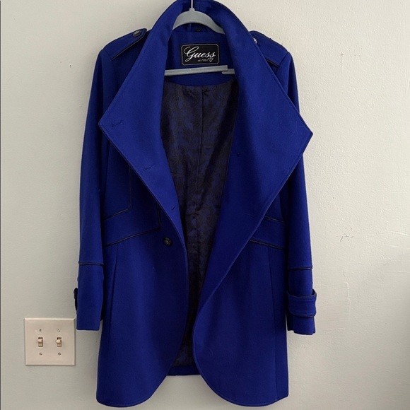 Guess Women's Royal Blue wool Pea Coat L - Picture 9 of 12